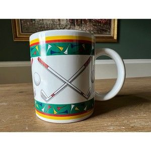 1980s Vintage Golfers Coffee Mug Cup Golf Sports Balls Clubs Tees PGA Tour